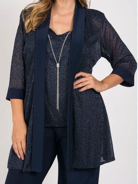 NEW Dressbarn Mother Of The Bride Glitter Sparkly Cardigan Duster Navy Blue 16W